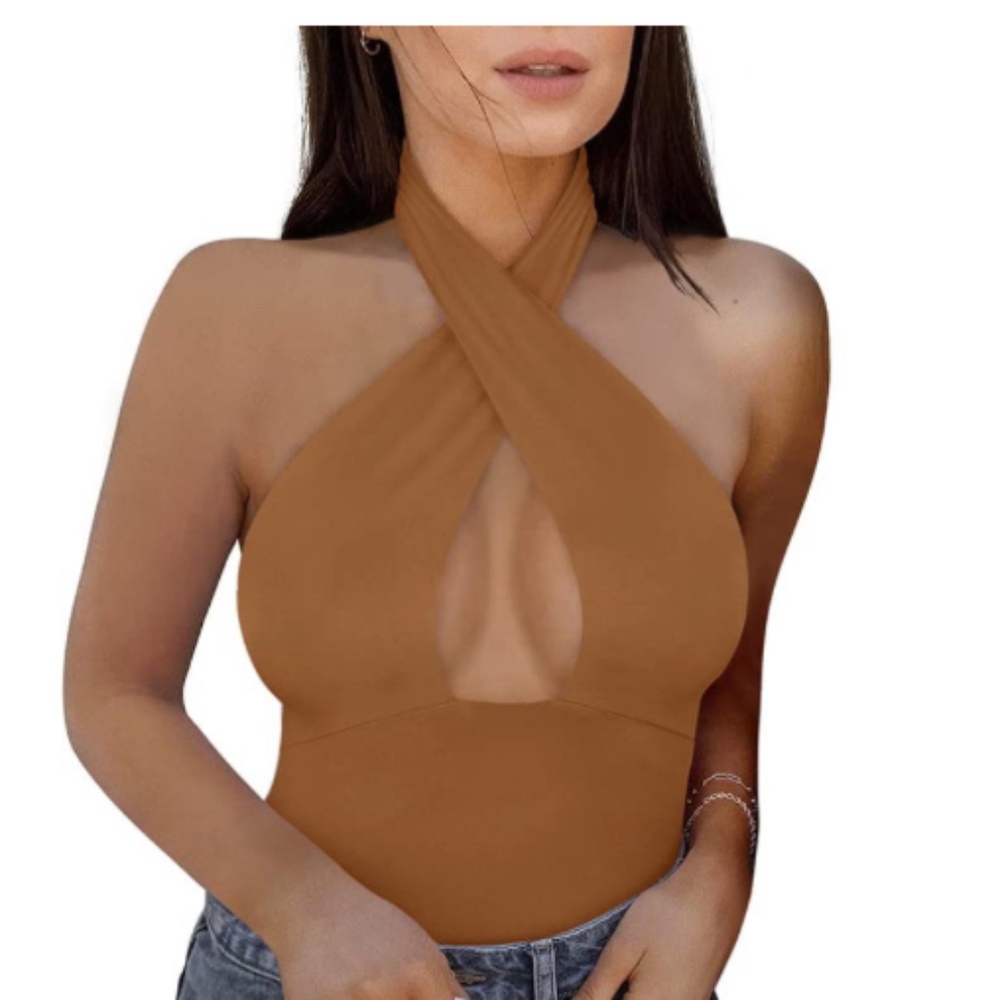 REORIA Butsmooth® Women's Trendy Sexy Criss Cross Halter Neck Thong bodysuit